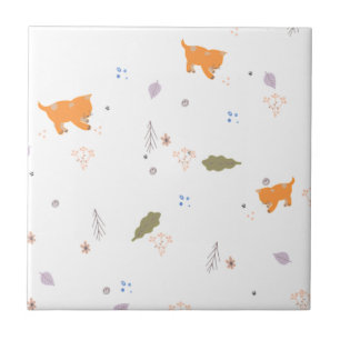 Orange Tabby und Blätter Muster Fliese