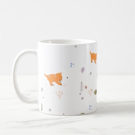 Orange Tabby und Blätter Muster Kaffeetasse (Links)