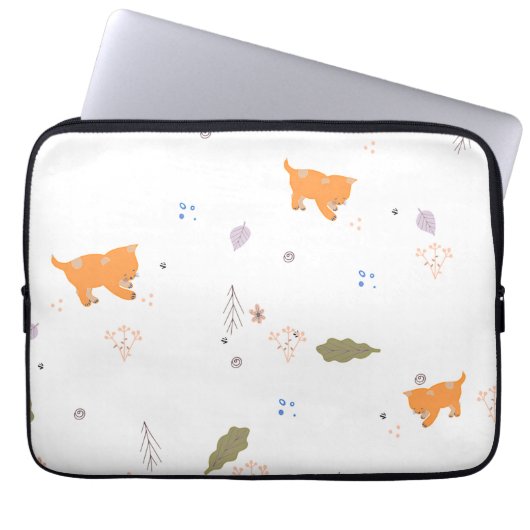 Orange Tabby und Blätter Muster Laptopschutzhülle (Vorderseite)