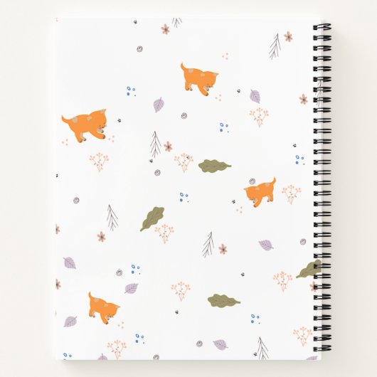 Orange Tabby und Blätter Muster Notizblock (Rückseite)