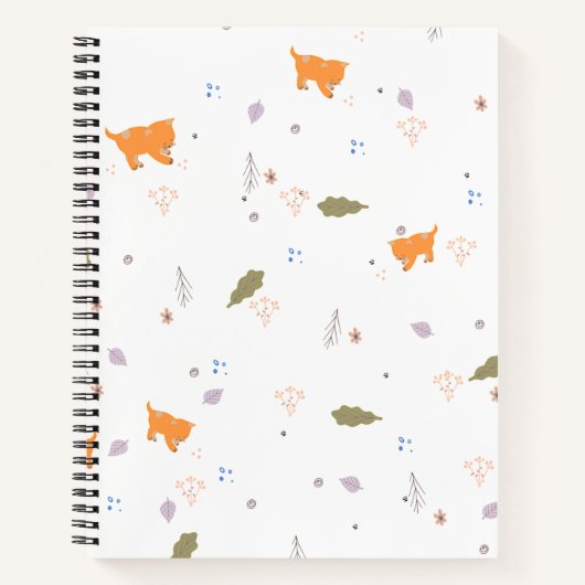 Orange Tabby und Blätter Muster Notizblock (Vorderseite)