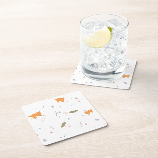 Orange Tabby und Blätter Muster Rechteckiger Pappuntersetzer (Vor Ort)