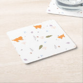 Orange Tabby und Blätter Muster Rechteckiger Pappuntersetzer (angewinkelt)