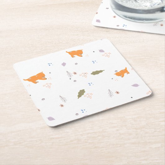 Orange Tabby und Blätter Muster Rechteckiger Pappuntersetzer (angewinkelt)