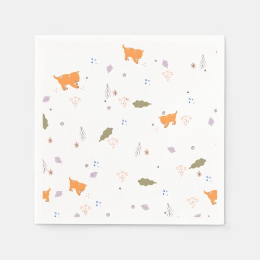 Orange Tabby und Blätter Muster Serviette (Vorderseite)