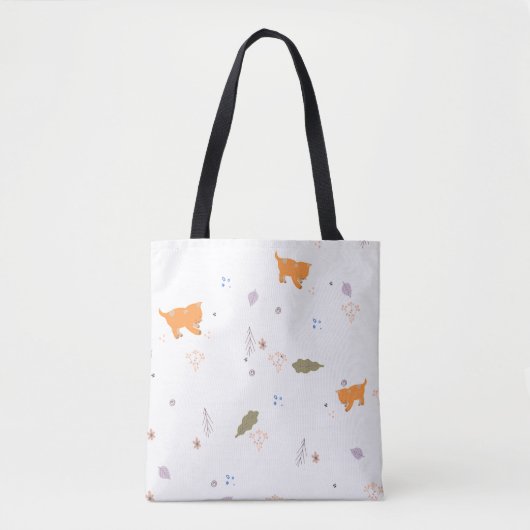 Orange Tabby und Blätter Muster Tasche (Vorderseite)