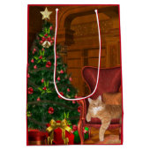 Orange Tabby Weihnachten Mittlere Geschenktüte (Rückseite)
