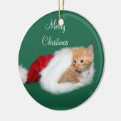 Orange Tabby Weihnachtsmannmütze Keramikornament (Links)