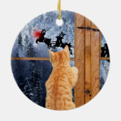 Orange Tablet Cat red dot Christmas Keramik Ornament (Hinten)