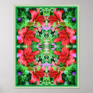 Orange Taglilien Mirror Abstrakte Blume Kunst Poster
