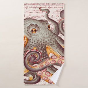 Orange Tangerine Octopus Tentacles Vintage Map Badhandtuch Set