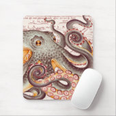 Orange Tangerine Octopus Tentacles Vintage Map Mousepad (Mit Mouse)