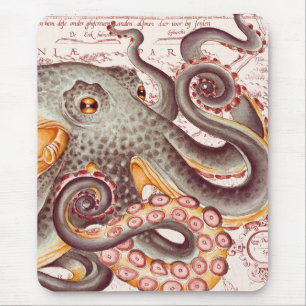 Orange Tangerine Octopus Tentacles Vintage Map Mousepad