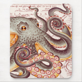 Orange Tangerine Octopus Tentacles Vintage Map Mousepad
