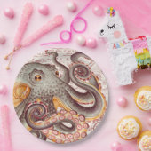 Orange Tangerine Octopus Tentacles Vintage Map Pappteller (Party)