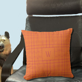 Orange Tartan Pattern Monogram Kissen