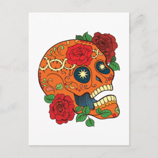 Orange Tattoo Day Dead Sugar Skull Rote Rosen Postkarte