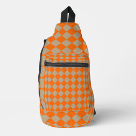 Orange Taupe Checker Diamond Pattern Crossbody Bag