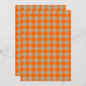 Orange Taupe Checker Diamond Pattern Einladung (Vorne/Hinten)