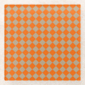 Orange Taupe Checker Diamond Pattern Glasuntersetzer (Vorderseite)