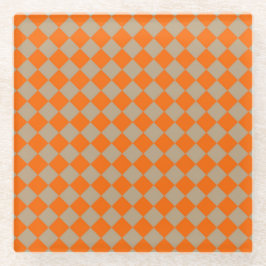 Orange Taupe Checker Diamond Pattern Glasuntersetzer