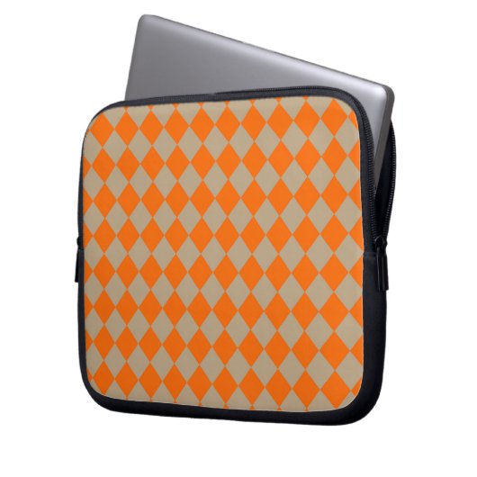 Orange Taupe Checker Diamond Pattern Laptopschutzhülle (Vorderseite Links)