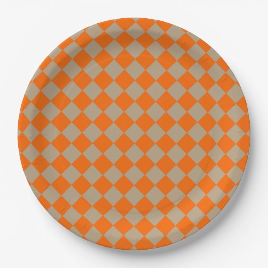 Orange Taupe Checker Diamond Pattern Pappteller (Vorderseite)