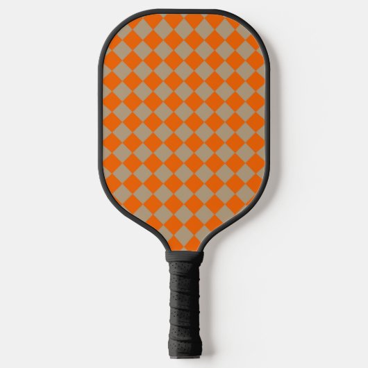 Orange Taupe Checker Diamond Pattern Pickleball Schläger (Vorderseite)