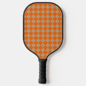 Orange Taupe Checker Diamond Pattern Pickleball Schläger (Rückseite)