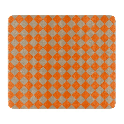 Orange Taupe Checker Diamond Pattern Schneidebrett (Vorderseite)