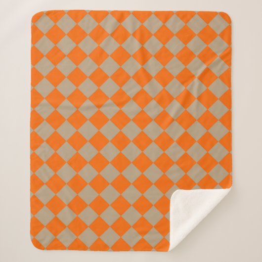 Orange Taupe Checker Diamond Pattern Sherpadecke (Vorderseite)