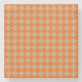 Orange Taupe Checker Diamond Pattern Steinuntersetzer