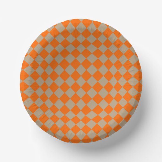 Orange-Taupe-Schachbrett-Diamantmuster Pappteller (Vorderseite)