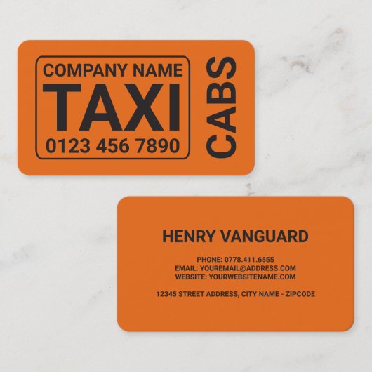 Orange Taxi Cab Visitenkarte (Vorne/Hinten)