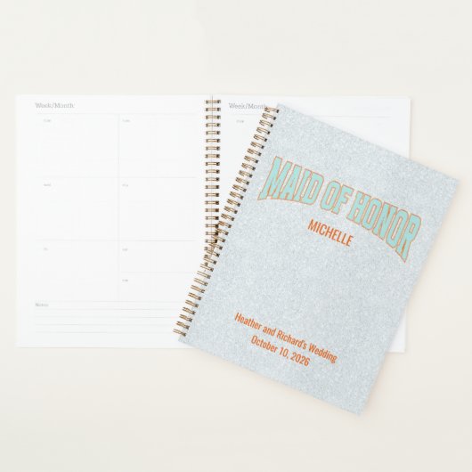 Orange + Teal Faux Glitter Varsity MAID OF HONOR  Planer (Anzeige)