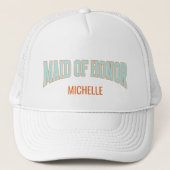 Orange + Teal Faux Glitter Varsity MAID OF HONOR  Truckerkappe (Vorderseite)