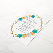 Orange Teal Floral Geometric Birthday Folieneinladung (Gedreht)