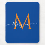 Orange & teal Personalized Monogram Blue Recipes Mousepad<br><div class="desc">This mousepad feys an elegant monogram machen in white with your name overlaid in modern script typography. When you enter the name leave the two boxes on either side of your name to maintain the design feature. This binder is part of a girly monogram series.</div>