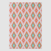Orange Teal Pink Folk Diamond Geometric Pattern Seidenpapier (Vorderseite)
