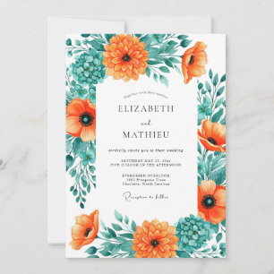Orange Teal Sprudelnde Sommerhochzeit Einladung