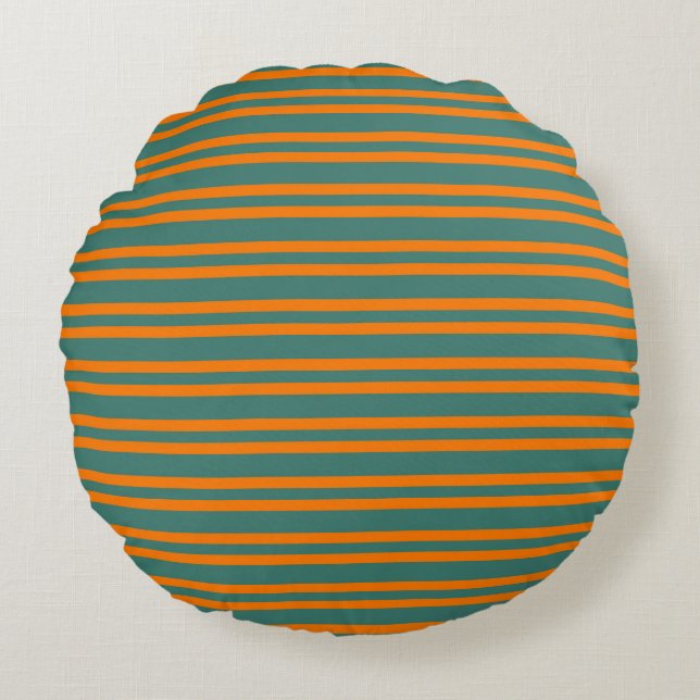 Orange Teal Stripes Seamless Pattern Rundes Kissen (Vorderseite)
