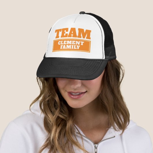 Orange Team personalisierter Teamname oder Familie Truckerkappe (Beispiel)