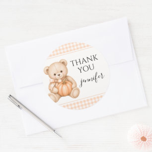 Orange Teddy Kürbis Baby Shower Danke Runder Aufkleber