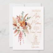 Orange Terracaotta Boho Floral Wedding Einladung (Vorderseite)