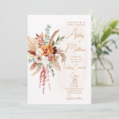Orange Terracaotta Boho Floral Wedding Einladung (Stehend Vorderseite)