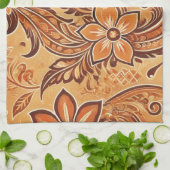 Orange Terracotta Batik Floral Boho Rustikal Geschirrtuch (Gefaltet)