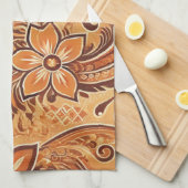 Orange Terracotta Batik Floral Boho Rustikal Geschirrtuch (Viertel Falte)