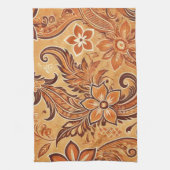 Orange Terracotta Batik Floral Boho Rustikal Geschirrtuch (Vertikal)