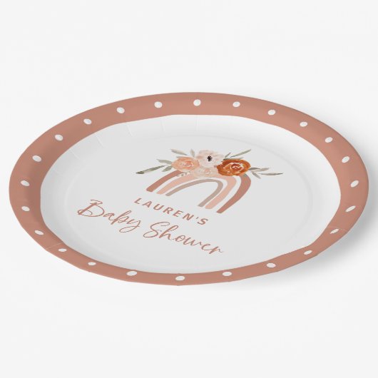 Orange Terracotta Boho | Rainbow Baby Dusche Pappteller (Schrägansicht)