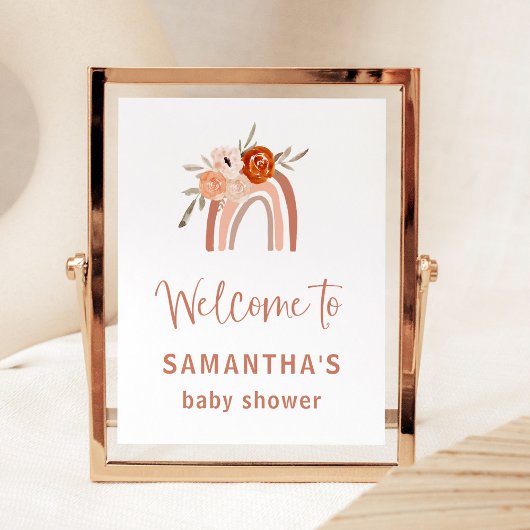 Orange Terracotta Boho Rainbow Baby Dusche Willkom Poster